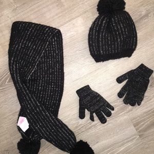 Child’s Black Glitter Winter | Hat, Gloves, Scarf